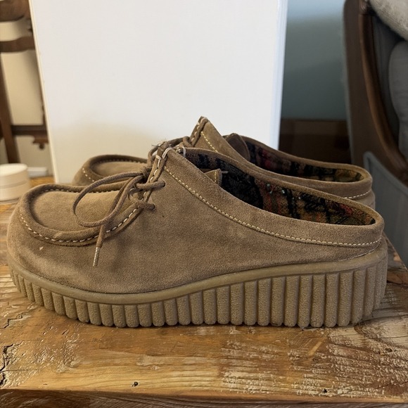 BC FOOTWEAR Women Tan Suede Lace Up Platform Wedges Shoes Slip On Size 8.5 - Picture 4 of 9